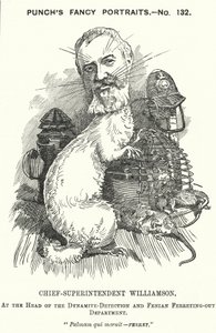 Cartone animato di Punch: Adolphus Williamson, ufficiale di polizia britannico e primo capo del ramo investigativo della polizia metropolitana da Edward Linley (after) Sambourne