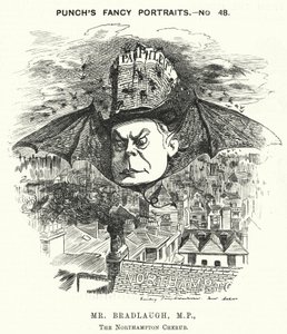Cartone animato di Punch: Charles Bradlaugh, politico liberale inglese e ateo da Edward Linley (after) Sambourne