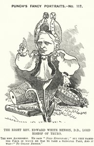 Cartone animato di Punch: Edward White Benson, vescovo inglese (incisione) da Edward Linley (after) Sambourne