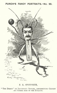 Cartone animato Punch: Fred Spofforth, giocatore di cricket australiano (incisione)