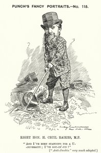 Cartone animato Punch: Henry Cecil Raikes, politico conservatore inglese da Edward Linley (after) Sambourne