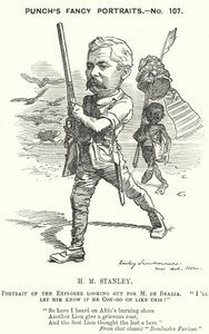 Cartone animato di Punch: Henry Morton Stanley, giornalista ed esploratore gallese