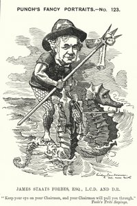 Cartone animato Punch: James Staats Forbes, ingegnere ferroviario e amministratore scozzese da Edward Linley (after) Sambourne