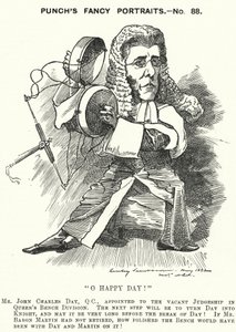 Cartone animato di Punch: John Charles Day, avvocato e giudice inglese (incisione) da Edward Linley (after) Sambourne