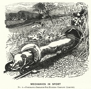 Cartone animato di Punch: Meccanica nello sport. No 4. - Compagnia di caccia alla volpe a dispaccio pneumatico (Limitata) da Edward Linley (after) Sambourne
