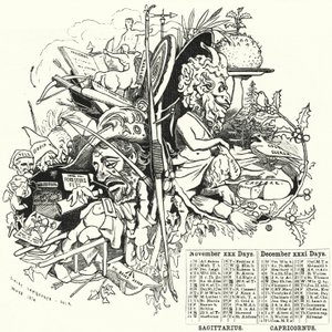 Cartone animato Punch: Novembre e dicembre (incisione) da Edward Linley (after) Sambourne