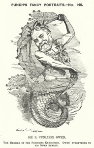 Cartone animato di Punch: Philip Cunliffe-Owen, organizzatore di esposizioni britannico e direttore del South Kensington Museum, Londra da Edward Linley (after) Sambourne