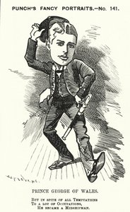 Cartone animato Punch: Principe Giorgio del Galles, il futuro re Giorgio V, come guardiamarina nella Royal Navy (incisione) da Edward Linley (after) Sambourne