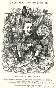 Cartone animato di Punch: Sir John Holker, avvocato e politico inglese (incisione)