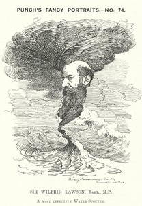 Cartone animato Punch: Sir Wilfrid Lawson, politico liberale radicale inglese e sostenitore della temperanza (incisione) da Edward Linley (after) Sambourne