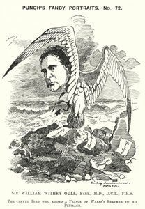 Cartone animato di Punch: Sir William Withey Gull, medico inglese che curò il Principe di Galles per la febbre tifoide e divenne medico ordinario della Regina Vittoria da Edward Linley (after) Sambourne