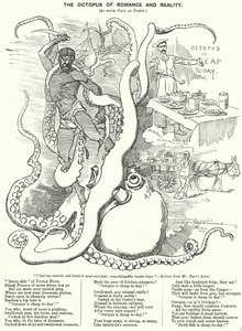 Cartone animato Punch: Il polpo del romanzo e della realtà (incisione) da Edward Linley (after) Sambourne