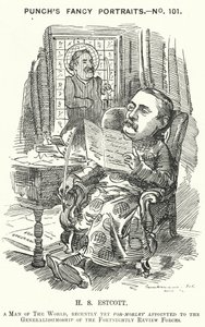 Cartone animato di Punch: Thomas Hay Sweet Estcott, giornalista e redattore inglese da Edward Linley (after) Sambourne