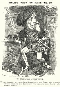 Cartone animato Punch: William Harrison Ainsworth, romanziere storico inglese (incisione) da Edward Linley (after) Sambourne