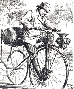 Cartone animato che raffigura una bicicletta macinacaffè da Edward Linley Sambourne