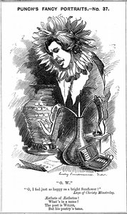 Oscar Wilde (1854-1900) drammaturgo, romanziere, poeta e umorista irlandese. Caricatura di Edward Linley Sambourne dalla sua serie 