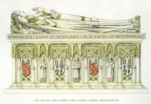 Lady Isabel Neville e il suo secondo marito, Sir William Smythe, dalla tomba Smythe, Chiesa di San Pietro, Elford, Staffordshire, Inghilterra, 1848-9