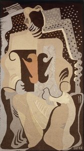 Un arazzo raffigurante una donna seduta con una colomba in grembo da Edward McKnight Kauffer