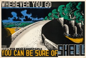 Ovunque tu vada, puoi essere sicuro di Shell, 1936 circa (litografia a colori) da Edward McKnight Kauffer