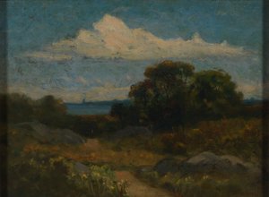 Paesaggio (alberi e rocce vicino al lago) da Edward Mitchell Bannister