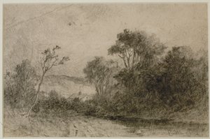 Paesaggio con tetti dietro alberi (#49) c. 1880