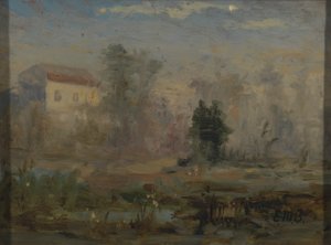 Senza titolo (paesaggio con casa sullo sfondo)