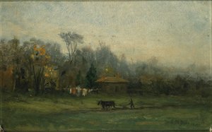 Senza titolo (paesaggio con uomo che ara i campi) da Edward Mitchell Bannister