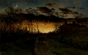 Tramonto senza titolo con quarto di luna e fattoria