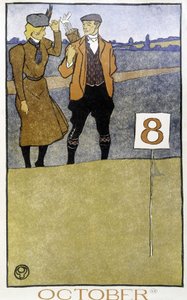 Coppia che gioca a golf - in Golf Calendar di Edward Penfield, ed. 1899 da Edward Penfield
