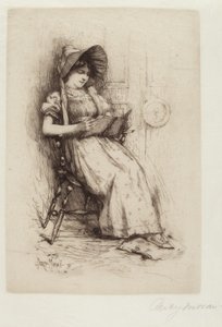 Senza titolo (Giovane ragazza con cappello, su sedia, che legge)