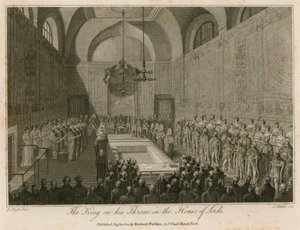 Il Re sul suo trono nella Camera dei Lord da Edward Pugh