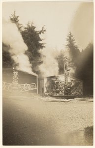 [Mentre le fiamme luride salivano più in alto, dipingevano di cremisi il mare che lambiva i piedi di una foresta spettrale].
