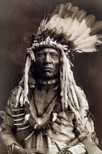 Coda di donnola (Apohsuyis). Ritratto del capo indiano della tribù Piegan indossa il famoso copricapo di piume d