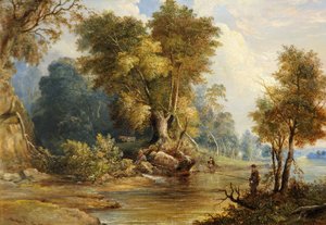Scena fluviale con pescatori, il Leadon, Gloucestershire, c.1880