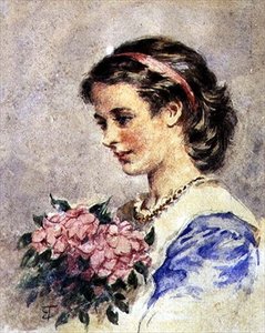 Giovane ragazza con un mazzo di fiori rosa da Edward Tayler