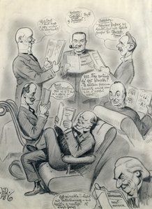 Il Bystander numero 1000, con Lord Cave (1856-1928) Stanley Baldwin (1867-1947) Lord Salisbury (1861-1947) Herbert Asquith (1852-1928) e Winston Churchill (1874-1965) da Edward Tennyson Reed