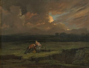 Un soldato con la moglie e il figlio in un paesaggio tempestoso