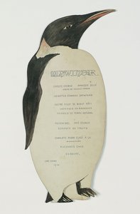 Menu a forma di pinguino imperatore, per la cena del giorno di mezza estate, Cape Evans, 22 giugno 1912 da Edward W. Nelson