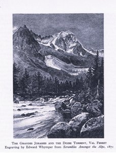 Le Grand Jorasses e il Torrente Doire, Val Ferrett, da British Adventure pubblicato da Collins, 1947 da Edward Whymper