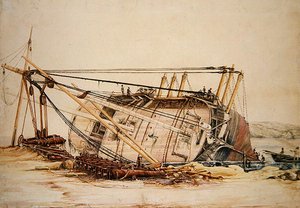 Una brigantina arenata (acquerello su carta) da Edward William Cooke
