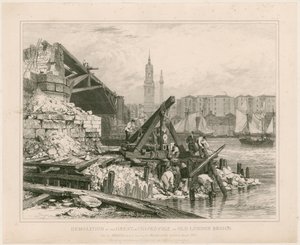 Demolizione di parte del Vecchio Ponte di Londra, marzo 1832 da Edward William Cooke