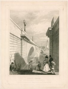 Nuovo London Bridge dalla piattaforma superiore dei gradini vicino a Tooley Street da Edward William Cooke