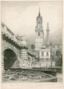 Parte del vecchio London Bridge, St Magnus e il Monumento