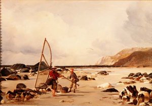 Pescatori di gamberi su una spiaggia da Edward William Cooke