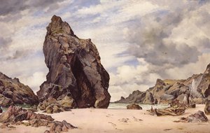 Steeple Rock, Kynance Cove, Lizard, Cornwall, bassa marea, 1873