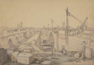 La costruzione del London Bridge, 1830 da Edward William Cooke
