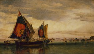 La laguna veneziana con barche da pesca