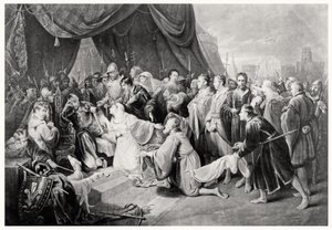 La resa di Calais, 4 agosto 1347, inciso da John Young da Edward after Bird
