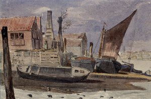 Battersea, la riva del fiume con barche da Edward attr. to Bragg