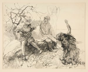 Calibano, Stefano e Trinculo (Ariel invisibile), illustrazione per Atto II, Scena ii, La Tempesta da Edwin Austin Abbey